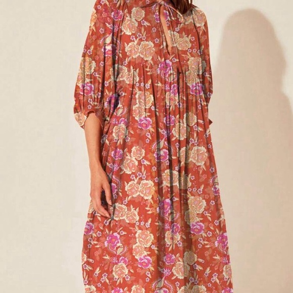 New Boho Aqua  & White Loose Viscose Floral Smock Dress small. The first picture - Picture 16 of 16